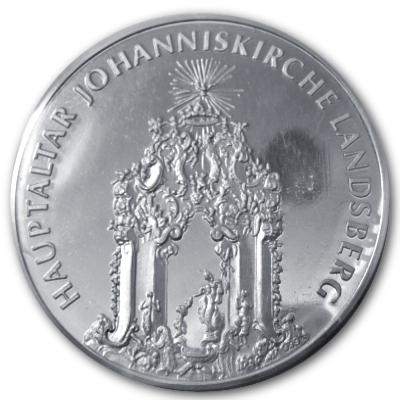 Hauptaltar Johanniskirche Landsberg 999er Silbermedaille von 1985 mit 18g Motivseite Hauptaltar Johanniskirche Landsberg 999er Silbermedaille von 1985 mit 18g Motivseite